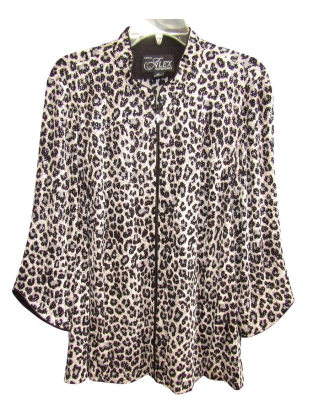 Alex Evenings Woman Taupe Black Leopard Sparkle Jacket Size 2X Bling Cheetah